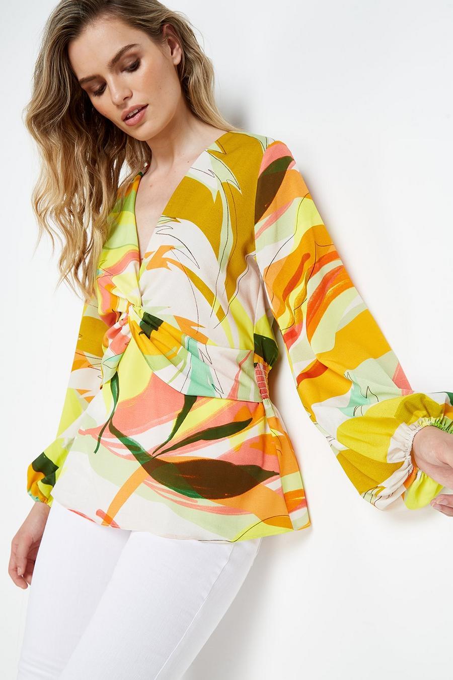 Tall Lime Abstract Twist Front Top